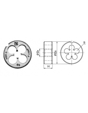 Плашка D-COMBO круглая ручная М16х1.5, HSS, Ф45х14 мм, Thorvik MD1615 (52844) фото 1