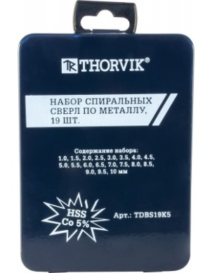 Набор спиральных сверл по металлу HSS Co, d1.0-10.0 мм, 19 предметов, Thorvik TDBS19K5 (52898) в металлическом кейсе фото 3