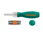 Отверточная рукоятка трещоточная с набором бит, 7 предметов, Jonnesway DR0107S