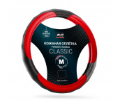 Оплетка на руль из натуральной кожи AVS GL-910M-BRD (M, черный-красный)