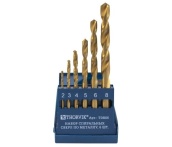 Набор спиральных сверл по металлу HSS TiN, d2.0-8.0 мм, 6 предметов, Thorvik TDBS6 (52478) в пластиковом кейсе