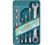 Набор комбинированных трещоточных ключей с адаптерами 10-19 мм, Jonnesway W45508S