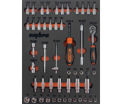 Набор головок торцевых 1/4"DR с аксессуарами в EVA ложементе 280х375 мм, 50 предметов, Ombra OMT50STE (56137)