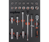 Набор головок торцевых 3/8"DR с аксессуарами в EVA ложементе 280х375 мм, 23 предмета, Ombra OMT23STE (56135)