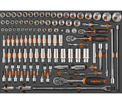 Набор головок торцевых 1/4", 3/8", 1/2"DR с аксессуарами в EVA ложементе 560x375 мм, 111 предметов, Ombra OMT111STE (56128)