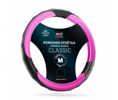 Оплетка на руль из натуральной кожи (размер M, розовый) AVS GL-910M-PK (A07522S)