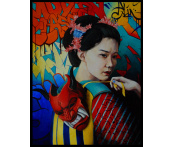 Картина «Девушка с японской маской» (80х60 см, холст, масло)