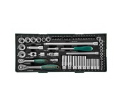 Набор головок торцевых стандартных и глубоких 1/4" и 3/8"DR в ложементе, 4-24 мм, 57 предметов, Jonnesway S04H3157SP (48157)