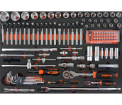Набор головок торцевых 1/4", 1/2"DR с аксессуарами и вставками-битами в EVA ложементе 560х375 мм, 131 предмет, Ombra OMT131STE (56127)