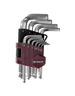 Набор ключей торцевых шестигранных коротких с шаром, H1.5-H10, 10 шт., Thorvik HKSB10S (53064) фото 1