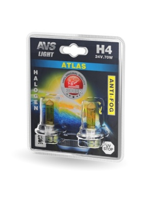 Галогенные лампы AVS /ATLAS ANTI-FOG /желтый H4.24V.75/70W. блистер 2шт. A78629S фото 1