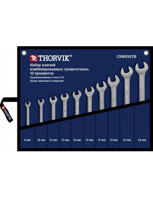 Набор ключей комбинированных трещоточных, 8-24 мм, 10 шт, Thorvik CRWS10TB (53468) фото 1