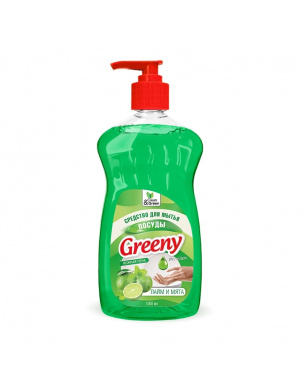 Средство для мытья посуды Clean&Green CG8140 "Greeny" Premium, с дозатором, 1000 мл, лайм и мята фото 1