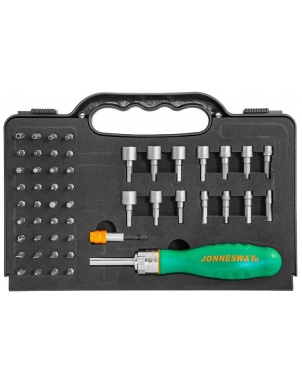 Отверточная рукоятка трещоточная с набором бит и насадок 52 шт, Jonnesway DR0152S фото 2