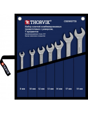 Набор ключей комбинированных трещоточных с реверсом, 8-19 мм, 7 шт, Thorvik CRRWS7TB (53467) фото 1