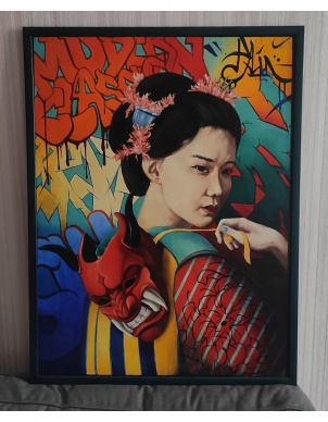 Картина «Девушка с японской маской» (80х60 см, холст, масло) фото 2