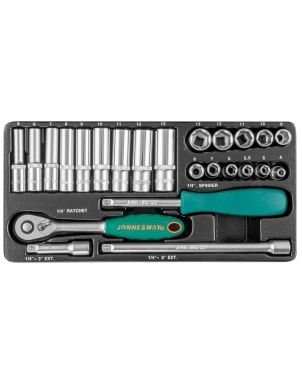 Набор головок 1/4 DR, 4-13 мм, 24 предмета, Jonnesway S04H2125S фото 2