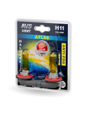 Галогенная лампа H11.12V.55W, AVS ATLAS ANTI-FOG (желтый, 2 шт., блистер) A78619S фото 1