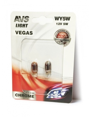 Лампа CHROME 12V. WY5W (W2,1x9,5d) (yellow) 2шт. AVS Vegas A07113S (в блистере) фото 1