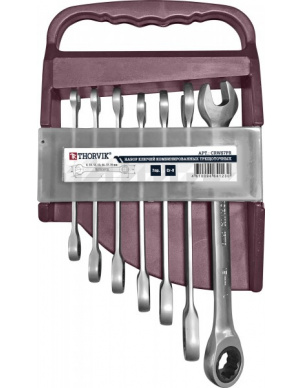 Набор ключей комбинированных трещоточных, 8-19 мм, 7 шт, Thorvik CRWS7PR (53470) фото 1