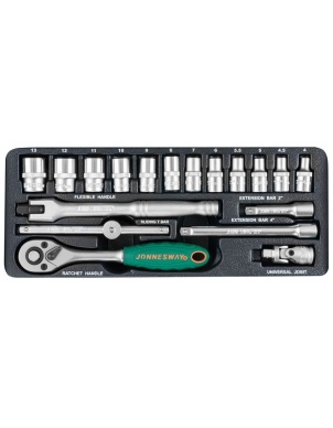 Набор головок 1/4 DR, 4-13 мм, 18 предметов, Jonnesway S04H2118S фото 2